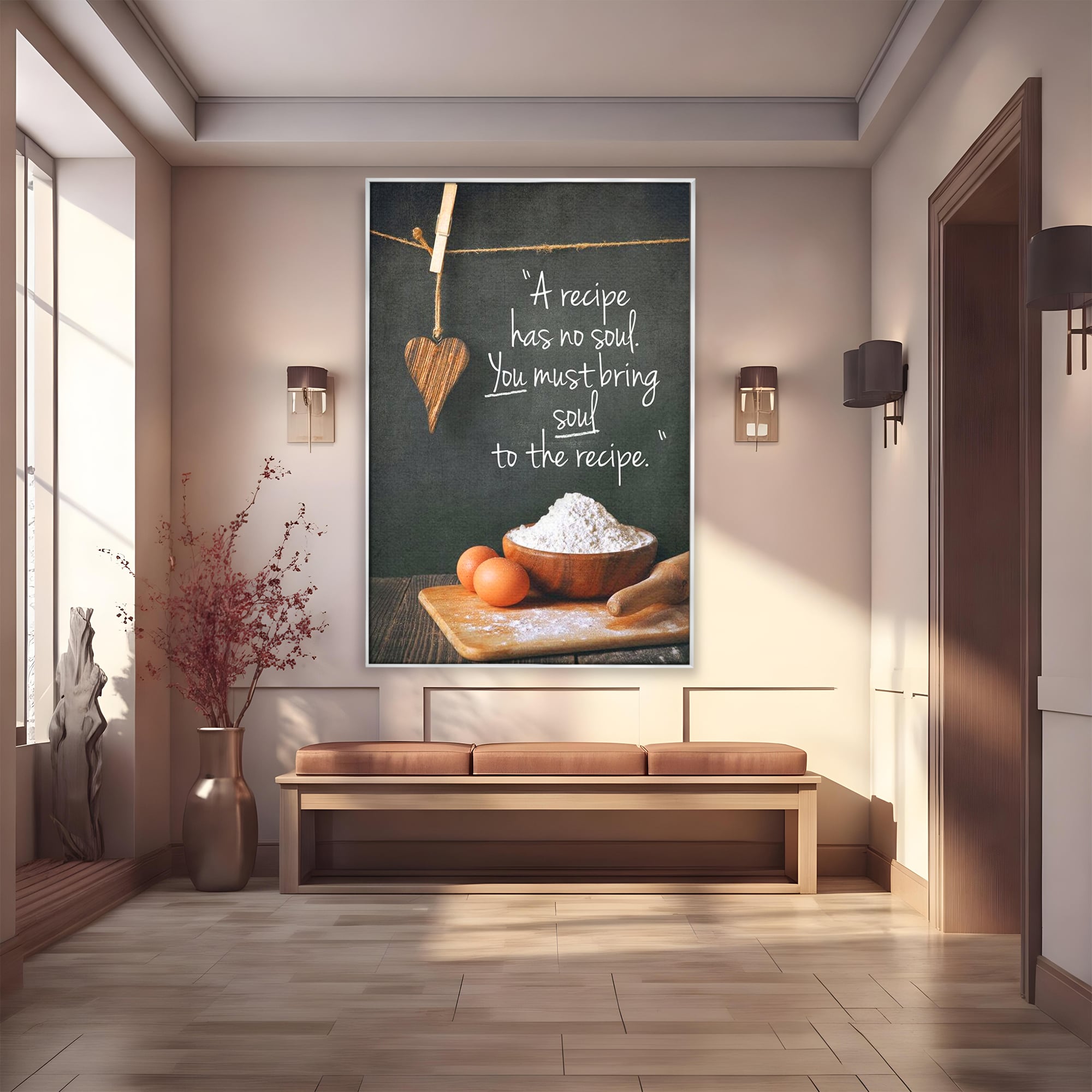 Tablou canvas cu tablou canvas cu reteta si faina, in rama de aluminiu argintiu